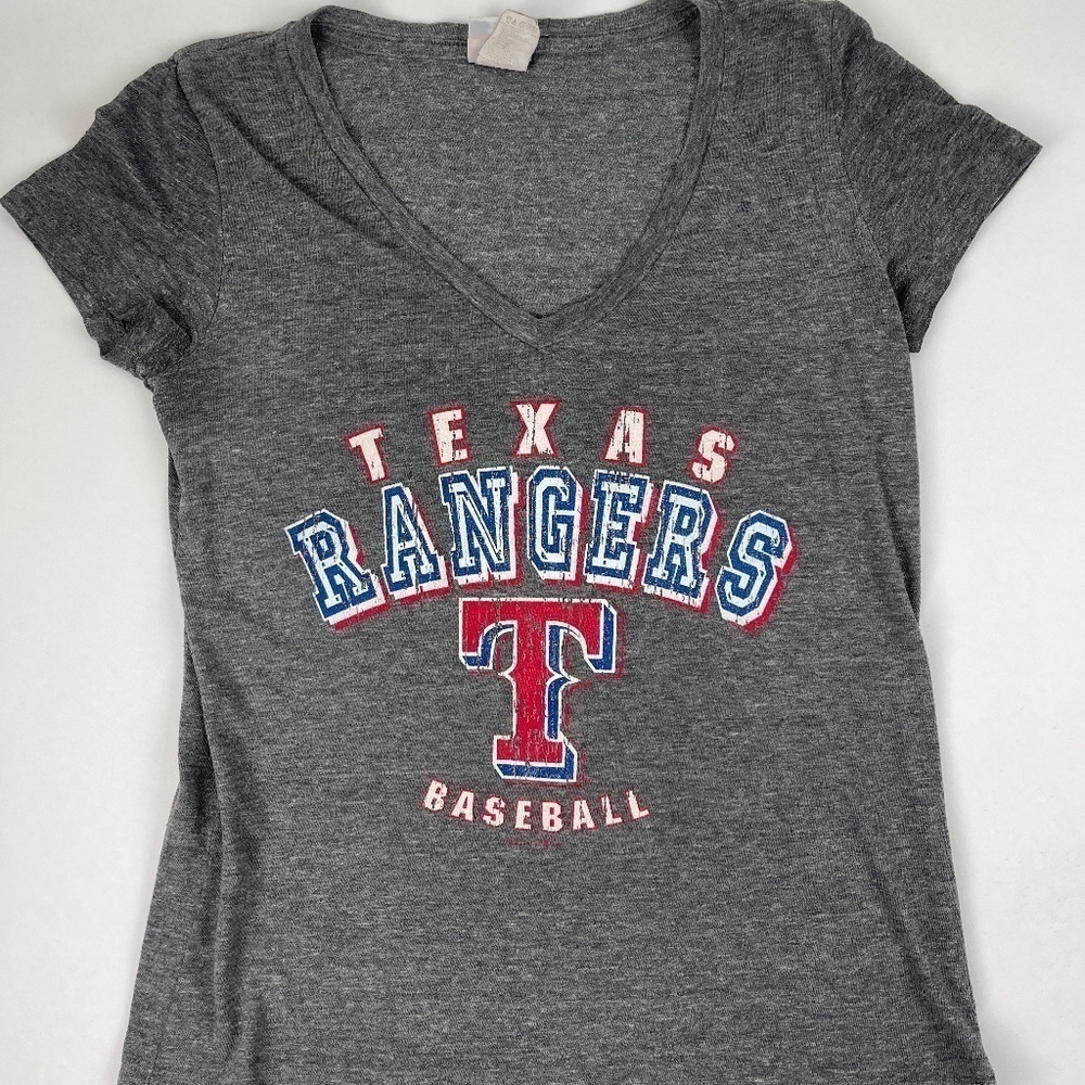 MLB Genuine Merchandise Tshirt Womens Large Gray Vneck Texas Rangers